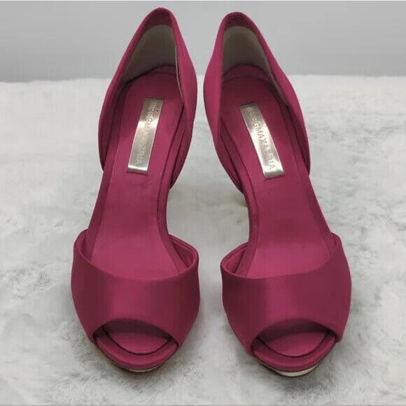 BCBG MaxAzria Hot Pink Satin peep toe pumps sz 5.5 - Picture 4 of 11